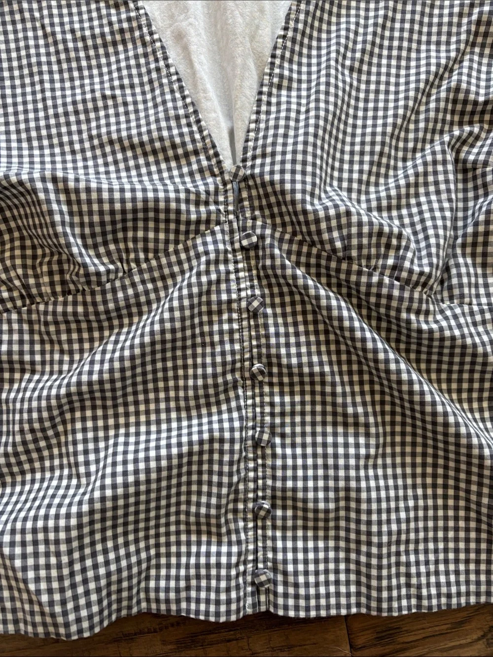Gingham Puff-Sleeve Button-Front Women's Top